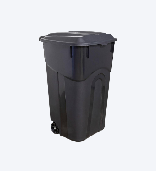 32 Gallon Wheeled Heavy Duty Plastic Garbage Can, Attached Lid, Black