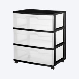 3 Drawer Wide Cart Black Storage Plastic