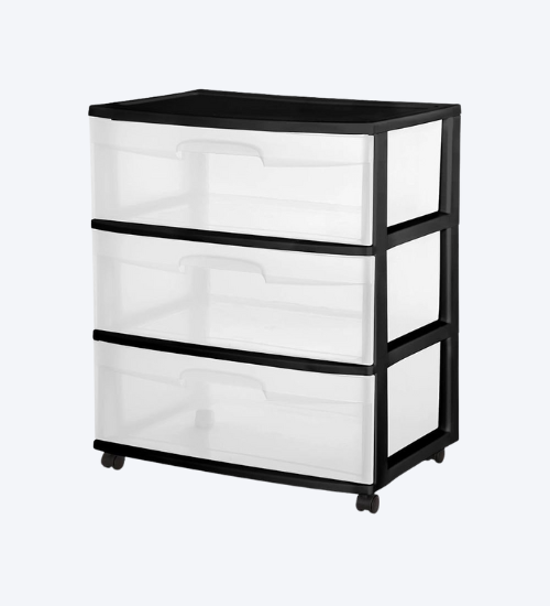 3 Drawer Wide Cart Black Storage Plastic